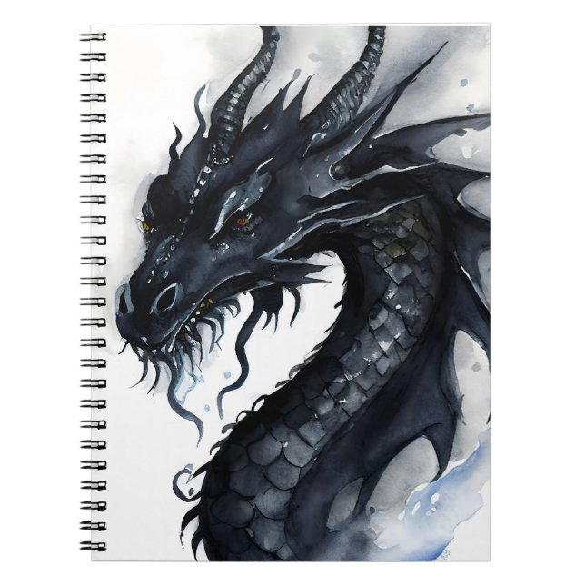 Black Nidhogg Dragon Notebook Watercolor Design Notizblock (Vorderseite)