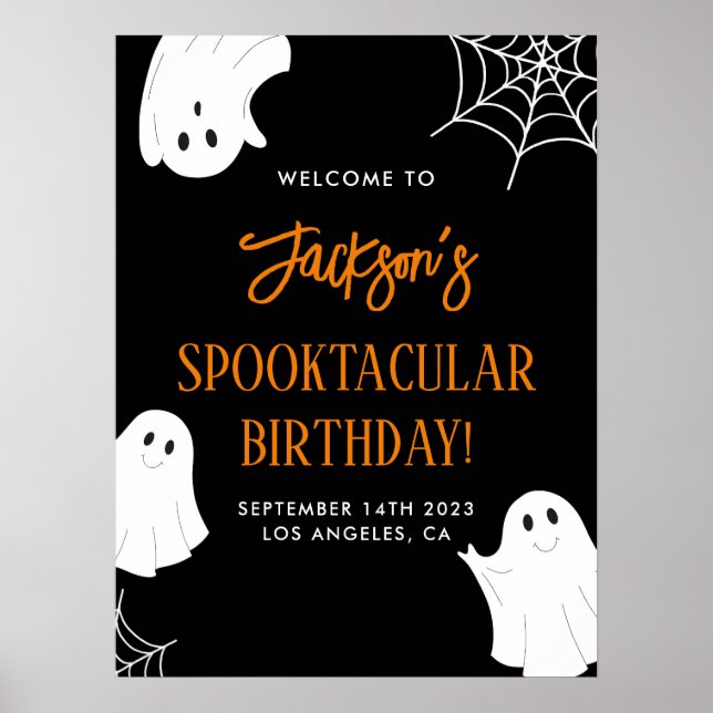 Black Niedlich Ghost Spooky Geburtstag Begrüßungsz Poster (Vorne)