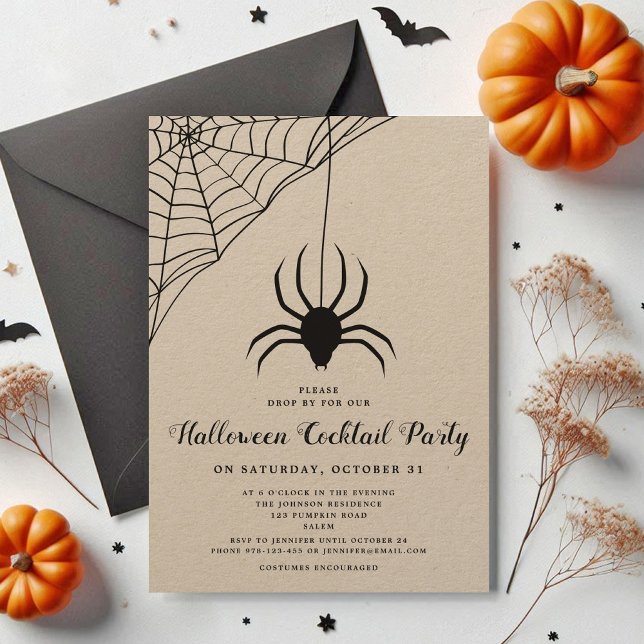 Black Niedlich Spione Halloween Cocktail Party Einladung (Black Cute Spider Halloween Cocktail Party Invitation)