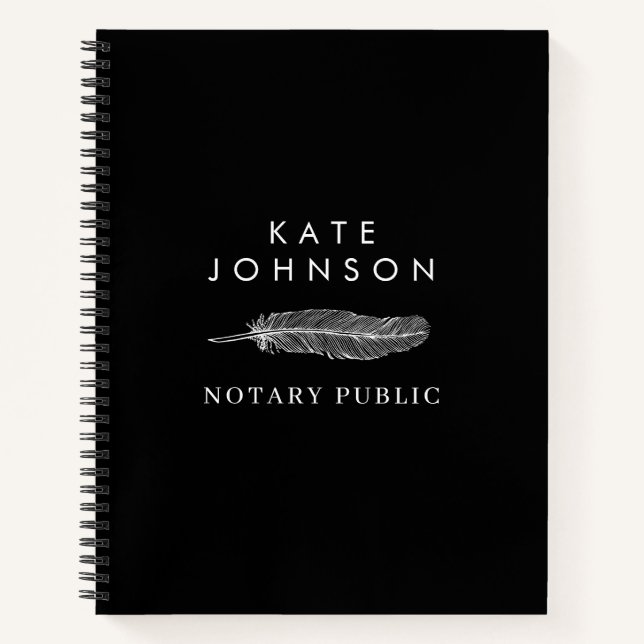 Black Notary Signing Agent Feather Quill Logo Notizbuch (Vorderseite)