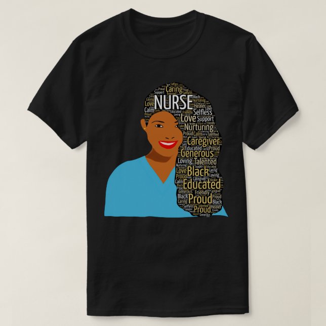 Black Nurse Worte in Afro Hair T-Shirt (Design vorne)