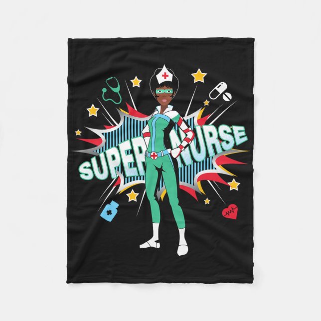 Black Nurses Rock Shirt Super Hero Funny Black Rn Fleecedecke (Vorderseite)