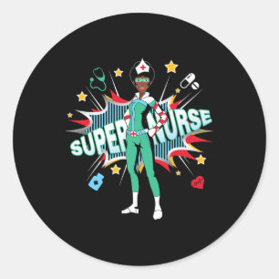 Black Nurses Rock Shirt Super Hero Funny Black Rn Runder Aufkleber