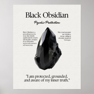 Black Obsidian Gem Crystal Bedeutung Karte Poster