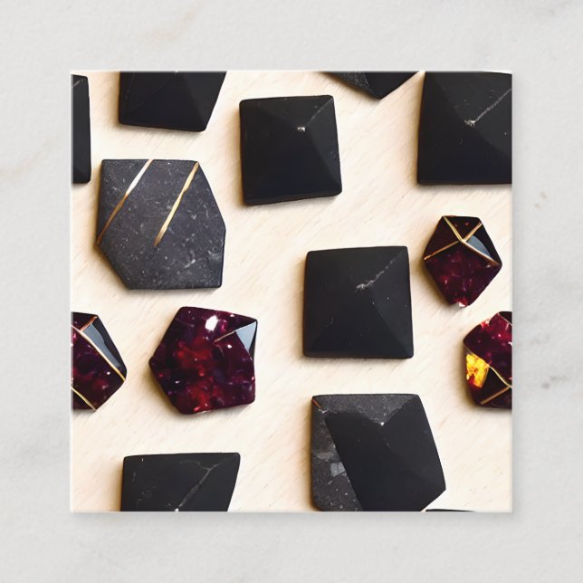 Black Obsidian und Garnet Gold Geometric Hexagon P Quadratische Visitenkarte (Vorderseite)