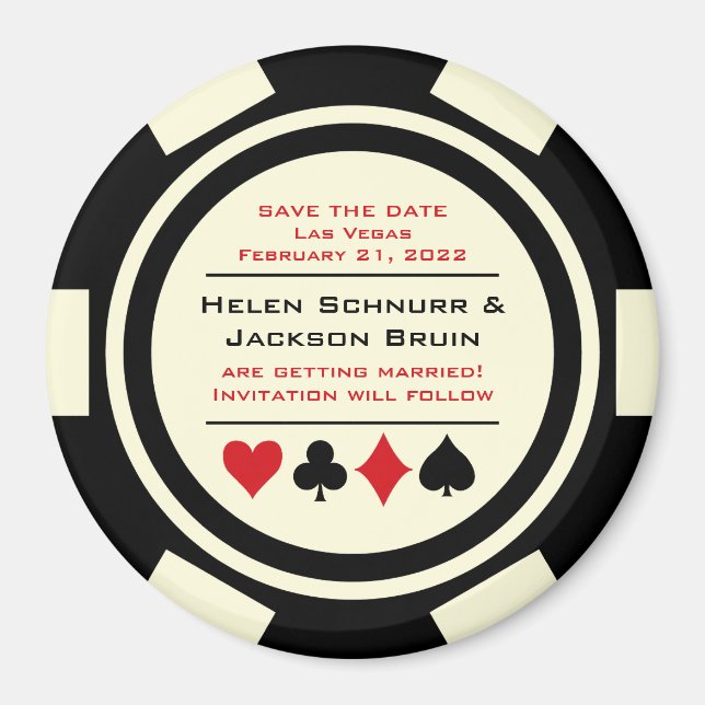 Black Off White Poker Casino Save the Date Magnet (Vorne)
