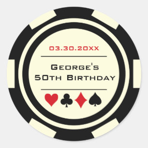 Black Off White Poker Chip Casino Geburtstag Runder Aufkleber