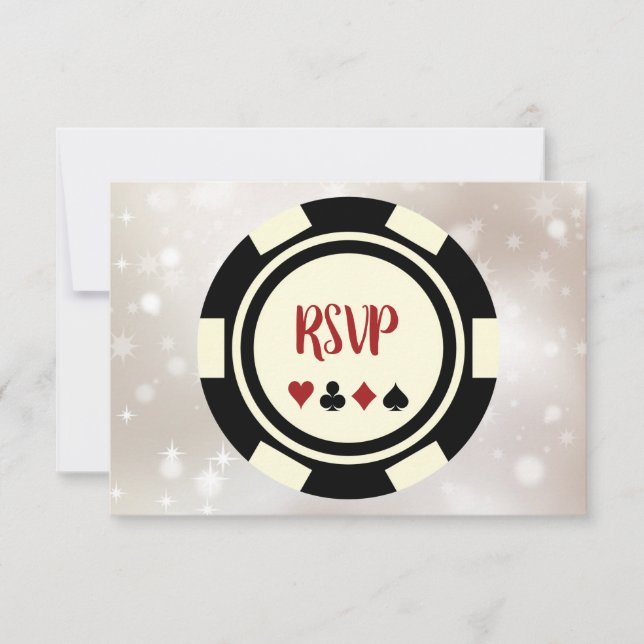 Black Off White Poker Chip Casino Thema Hochzeit RSVP Karte (Vorderseite)