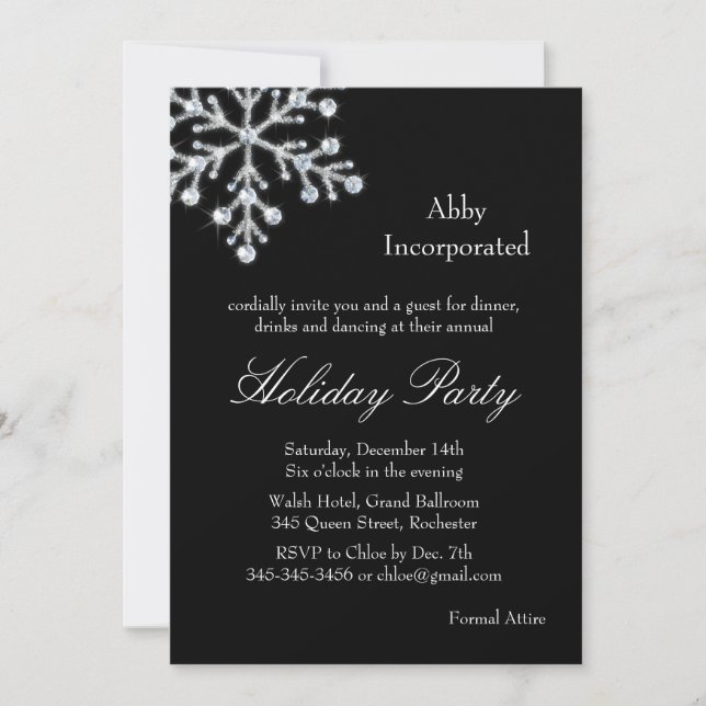 Black Offset Crystal Snowflake Holiday Invitation Einladung (Vorderseite)