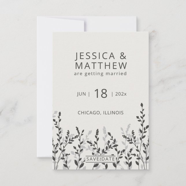 Black Olive ・ Rustikale Wildblume Hochzeit Save The Date (Vorderseite)