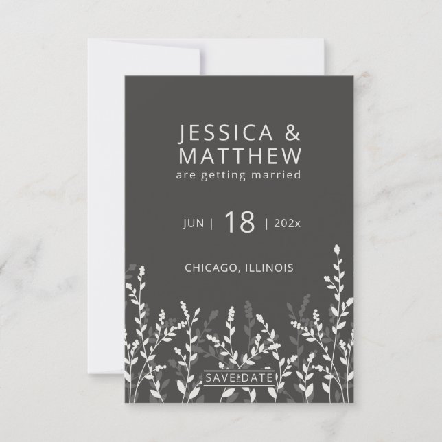 Black Olive ・ Rustikale Wildblume Hochzeit Save The Date (Vorderseite)