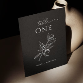 Black Olive Wedding | Elegantes Script italienisch Tischnummer