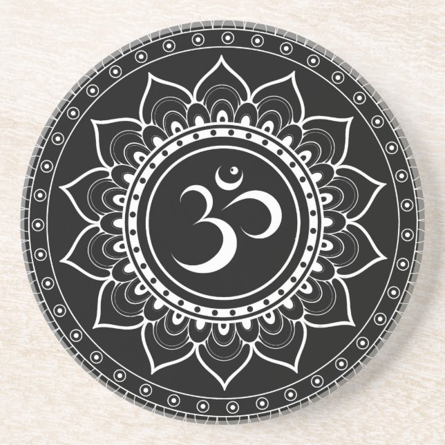 Black Om Mandala Getränkeuntersetzer (Vorne)