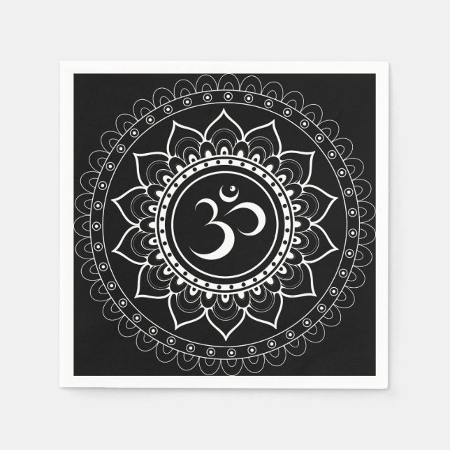 Black Om Mandala Serviette (Vorderseite)