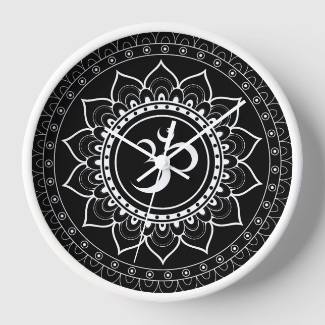 Black Om Mandala Uhr (Vorderseite)