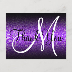 Black Ombre Violet Glitzer Monogram Vielen Dank Postkarte