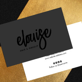 Black on Black Modern Brush Script Beauty Business Visitenkarte