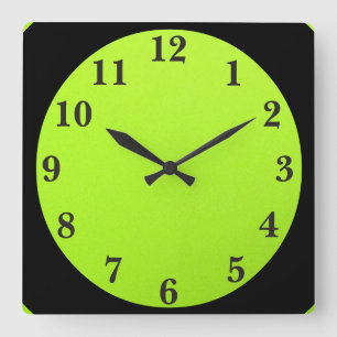 Black On Lime Green Quadratische Wanduhr