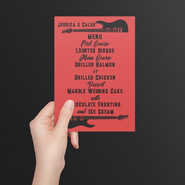 Black on Red Heavy Metal Wedding Menükarte (Von Creator hochgeladen)