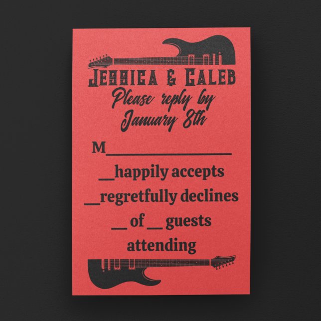 Black on Red Heavy Metal Wedding Response Card RSVP Karte (Von Creator hochgeladen)