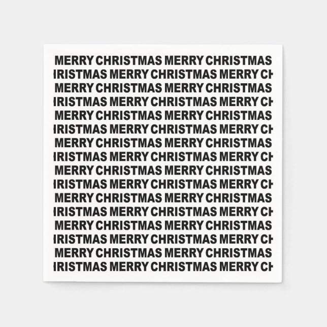 Black on White Christmas Typografy Paper Napkin Serviette (Vorderseite)