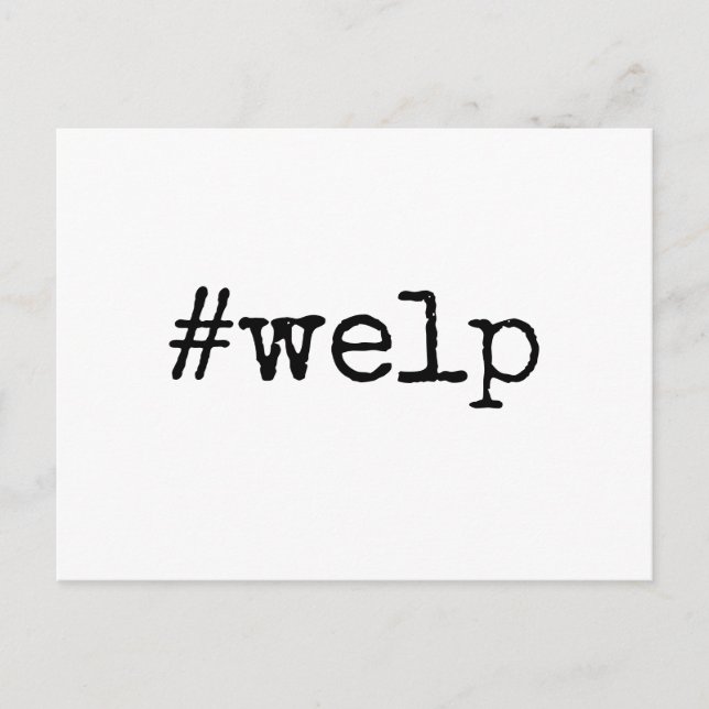 Black on White Hashtag Welp Zurückgezogene Hochzei Postkarte (Vorderseite)