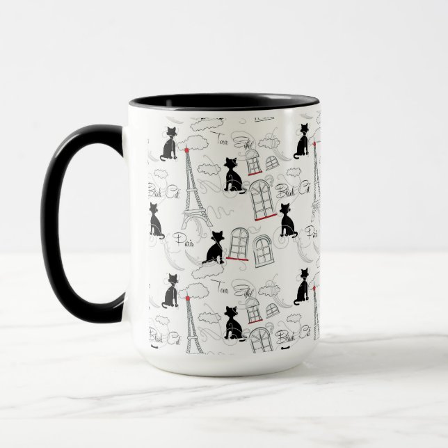 Black on White Paris Cats Tasse (Links)