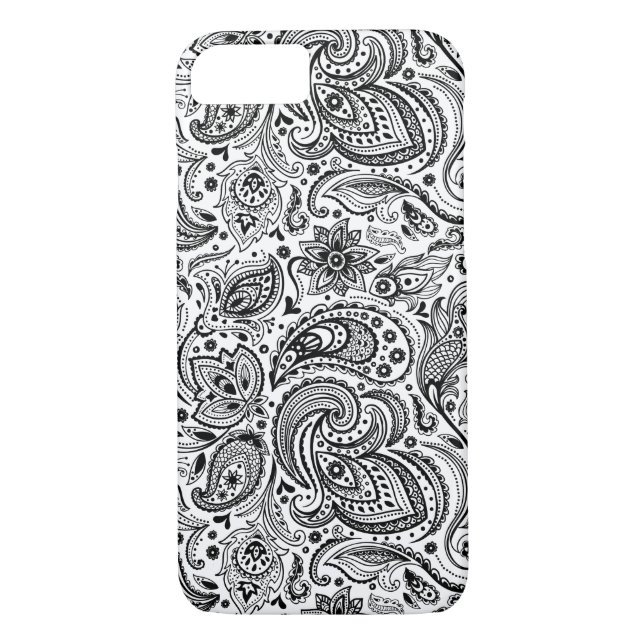 Black on White Retro Paisley Damasks Lace Case-Mate iPhone Hülle (Rückseite)