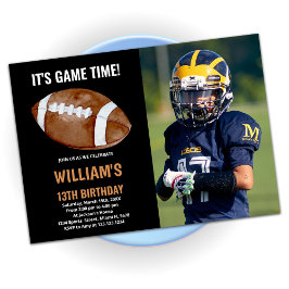 Black One Football Geburtstagseinladungen mit Foto Einladung