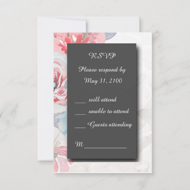 Black onyx Floral Rose Hochzeit RSVP Response Card (Vorderseite)