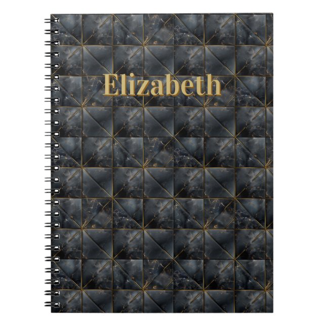 Black Onyx Tiled Pattern Name Monogram Notizblock (Vorderseite)