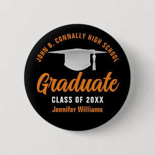 Black Orange Abschluss Personalisiert 2025 Graduat Button