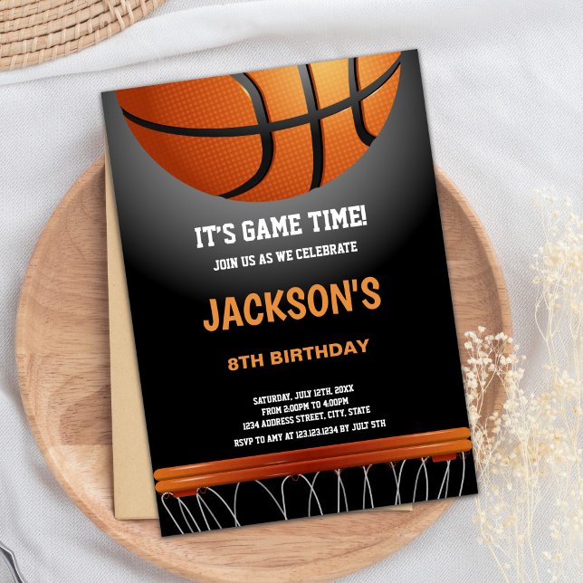 Black Orange Basketball Einladung zum Geburtstag (Black Orange Basketball Birthday Invitations)