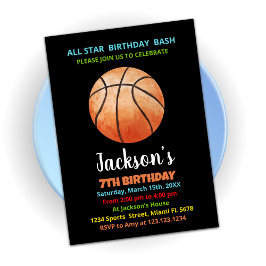 Black Orange Basketball Einladung zum Geburtstag