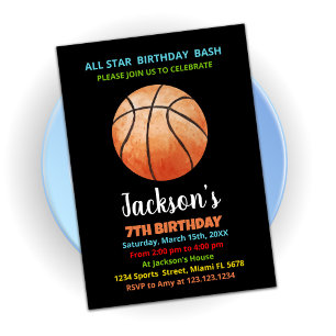Black Orange Basketball Einladung zum Geburtstag