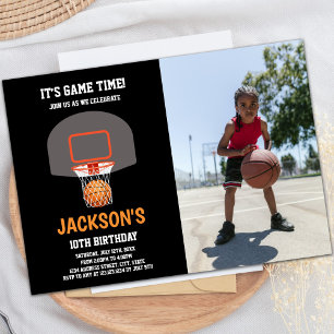 Black Orange Basketball Einladungen mit Foto