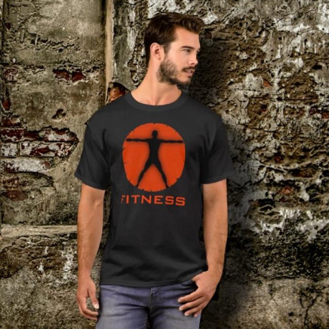 Black Orange Body Madness Fitness Vitruvian Man T-Shirt (Von Creator hochgeladen)
