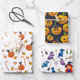 Black Orange Candy Pumpkin Hexenmeister Halloween Geschenkpapier Set