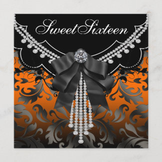 Black Orange Damask 16 . Geburtstag Party Einladun Einladung