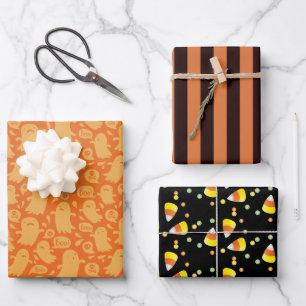 Black Orange Ghost Candy Mais Orange Halloween Geschenkpapier Set