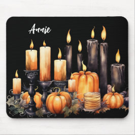 BLACK & ORANGE GOTHIC HALLOWEEN CANDLES PUMPKINS MOUSEPAD
