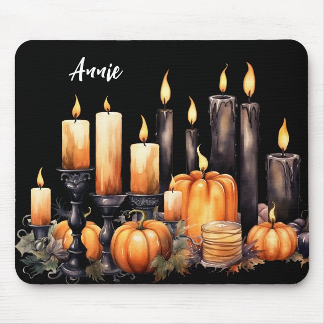 BLACK & ORANGE GOTHIC HALLOWEEN CANDLES PUMPKINS MOUSEPAD (Vorne)