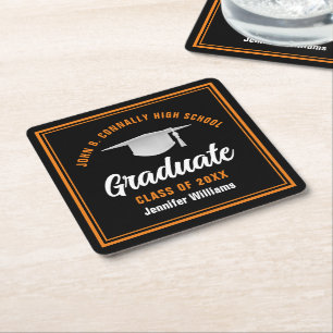 Black Orange Graduate Custom 2025 Graduation Party Rechteckiger Pappuntersetzer