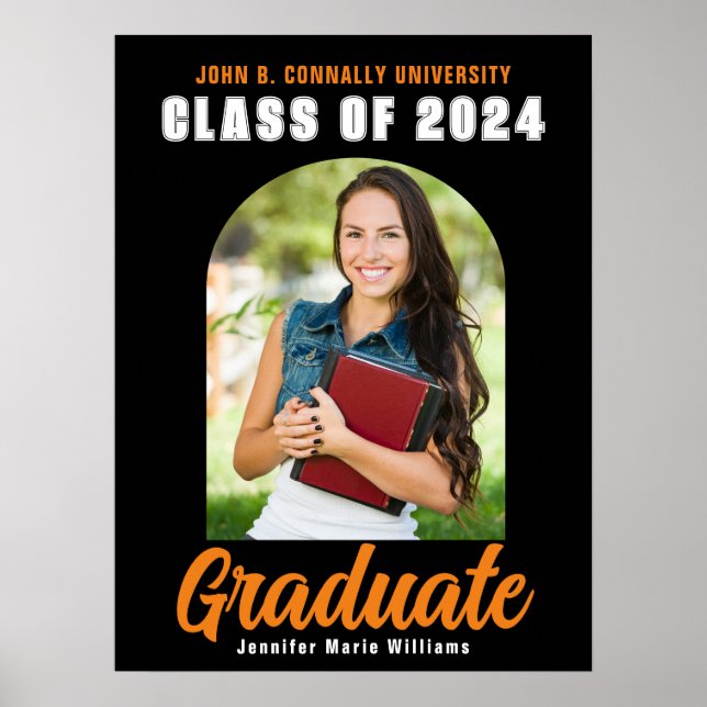 Black Orange Graduate Foto 2023 Graduation Party Poster (Vorne)