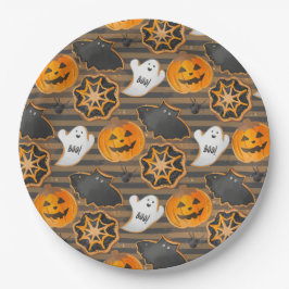 BLACK ORANGE HALLOWEEN PUMPKINS GHOSTS BATS PAPPTELLER