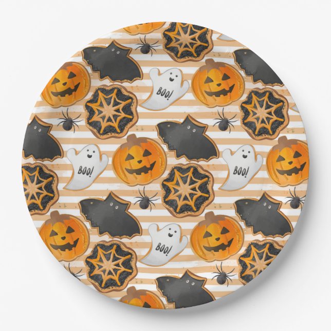 BLACK ORANGE HALLOWEEN PUMPKINS GHOSTS BATS PAPPTELLER (Vorderseite)