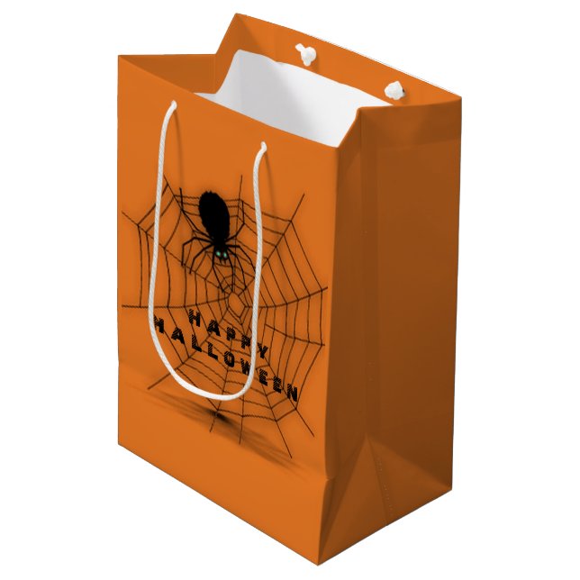 Black & Orange Halloween Spift Web Geschenktasche Mittlere Geschenktüte (Vorderseite Schrägansicht)