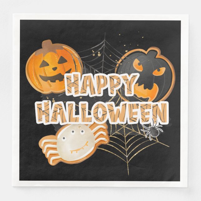 BLACK ORANGE HAPPY HALLOWEEN COOKIES SERVIETTE (Vorderseite)