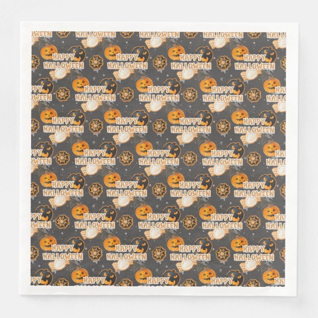 BLACK ORANGE HAPPY HALLOWEEN COOKIES SERVIETTE (Vorderseite)