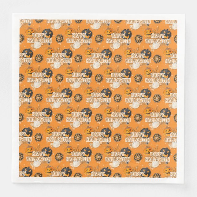 BLACK ORANGE HAPPY HALLOWEEN COOKIES SERVIETTE (Vorderseite)